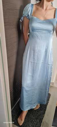 Rochie lunga albastru deschis cu bulinute albe  NA KD marimea 38