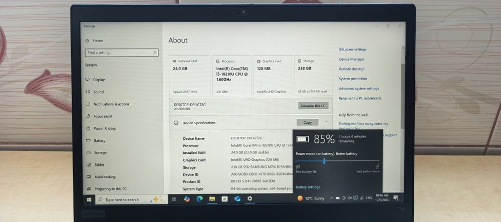 Laptop Lenovo ThinkPad T14_i5 10210U_24GB DDR4_SSD 256GB_4-5h Bateria