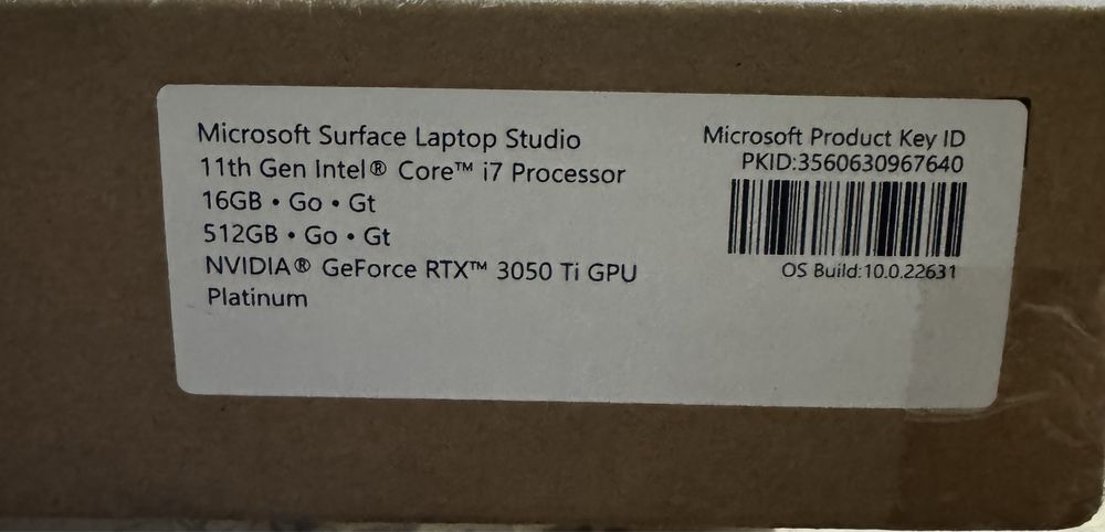 Microsoft Surface Laptop Studio i7/16/512 rtx3050ti