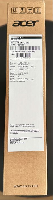 Laptop Gaming Acer Nitro V15 i5 RTX 4050 16GB 512GB 165Hz Nou Sigilat