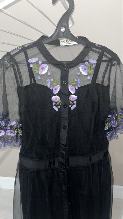 черное прозрачное платье-рубашка