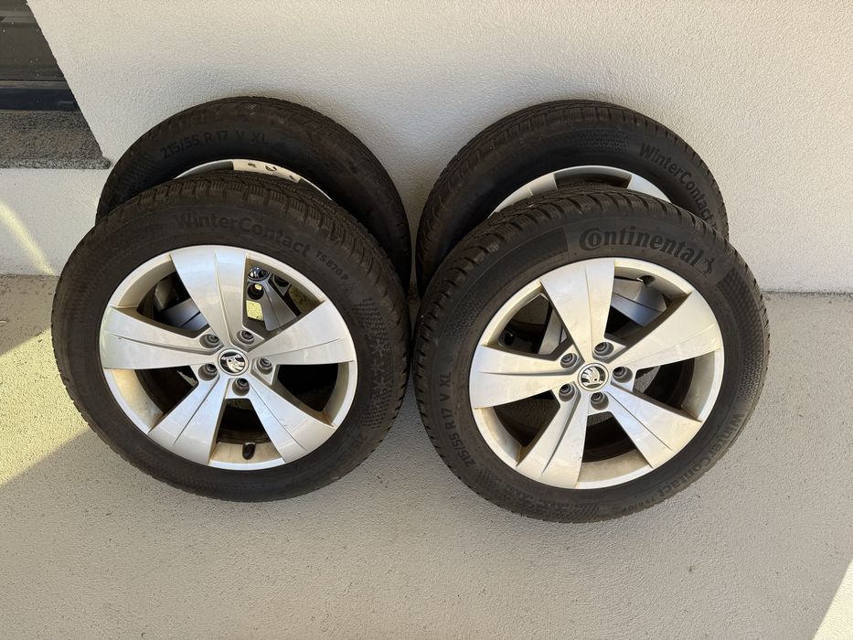Anvelope iarna 215 55 17,jante aliaj originale Skoda