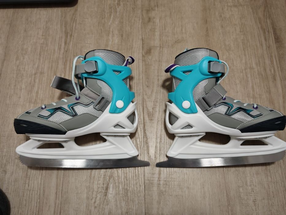 Patine Gheata Decathlon Oxelo FIT 100 Gri-turcoaz Fete reglabile 32-35