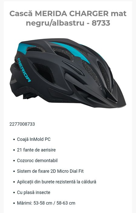 Cască ciclism Merida Negru Mat cu Albastru