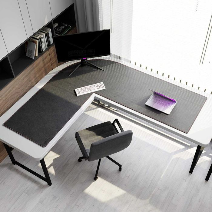 ZORESYN L-образна подложка от изкуствена кожа за бюро, 157×60 см,черна