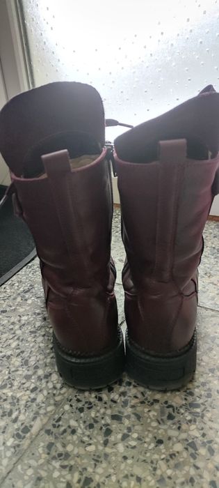 Зимни боти / кубинки в цвят бордо от естествена кожа