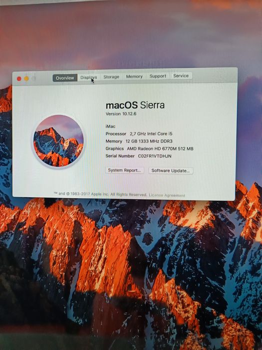 Vând iMac 12.1 Intel Core i5 2.7GHz Memory12GB hdd 1T