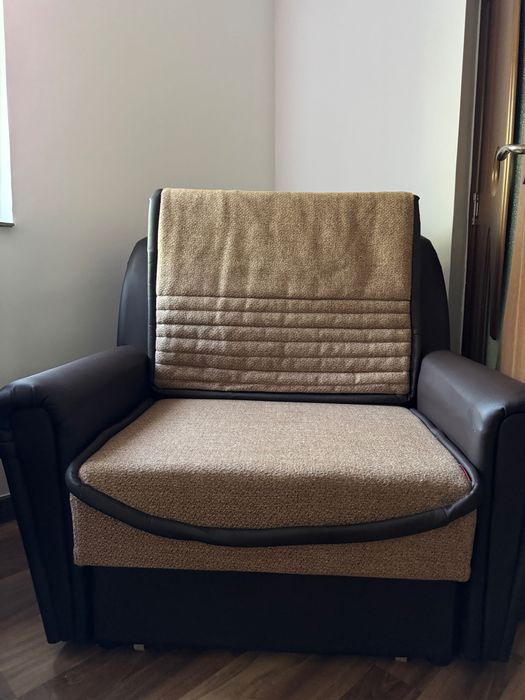 Fotoliu extensibil Bucur, stofa + imitatie piele, maro