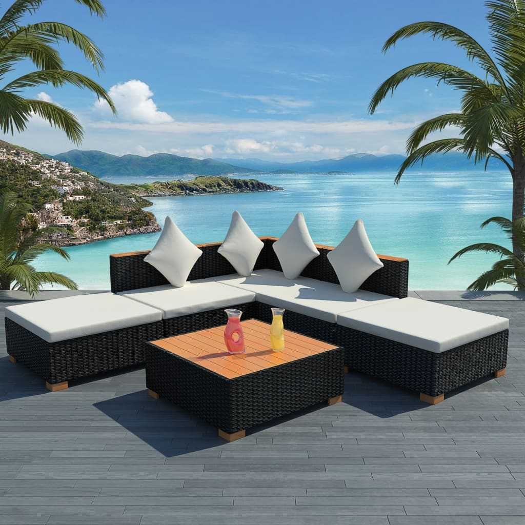 Set mobilier de gradina/terasa canapea/coltar 6 piese Negru/Alb Ratan