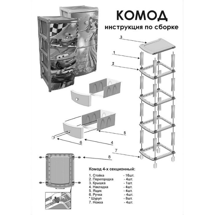 Широкий пластиковый комод “Флоран” 4х секционный белый М6786 Kaspi Red