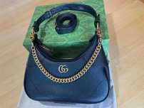 Geanta originala Gucci din piele neagra, maner si lant Gucci Aphrodite