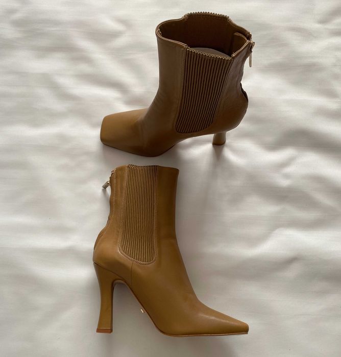 Botine Zara, piele naturala,  varf patrat, 38, noi