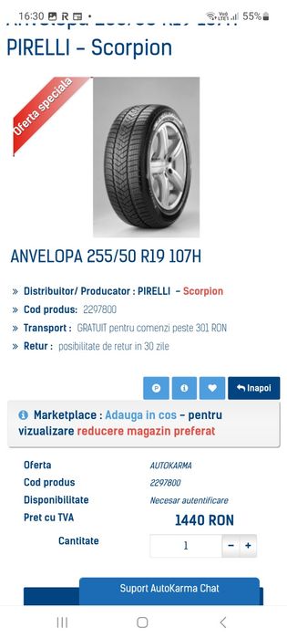 Vand anvelope iarna Pirelli Scorpion 255/50/19 la SUPER PRET!!