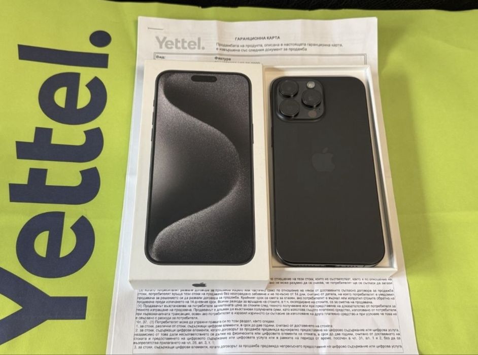 КАТО НОВ 256GB iPhone 15 Pro Max Yettel Гаранция 2026 Black / Черен