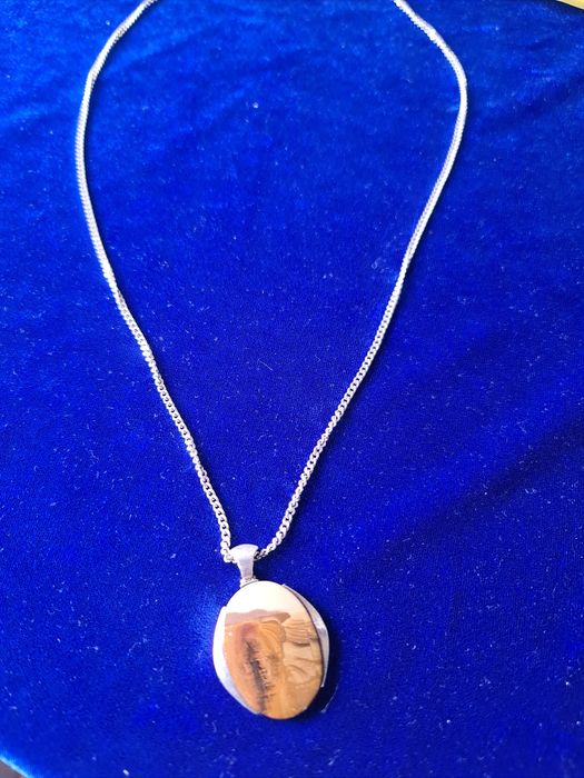 N lant argint 925,pandantiv cu piatra jasp protectoare,vintage,superb