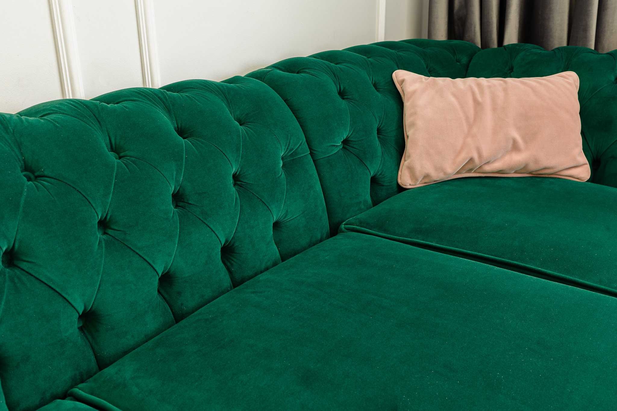 Colțar Chesterfield | Catifea Premium | Verde Smarald | Aproape nouă