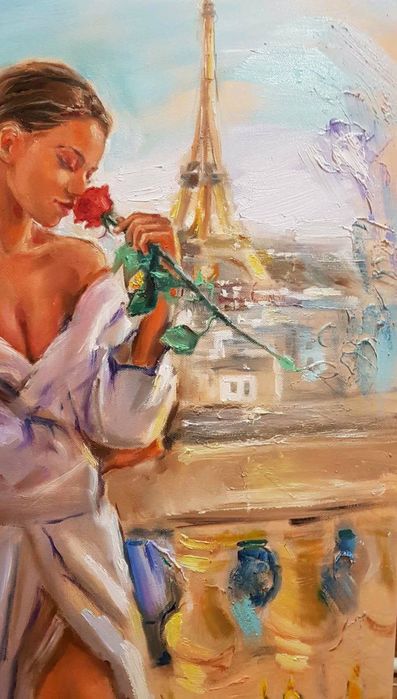 РОМАНТИЧНА  ВЕЧЕР, Рисувана, маслена картина върху 3d платно, 60 на 50