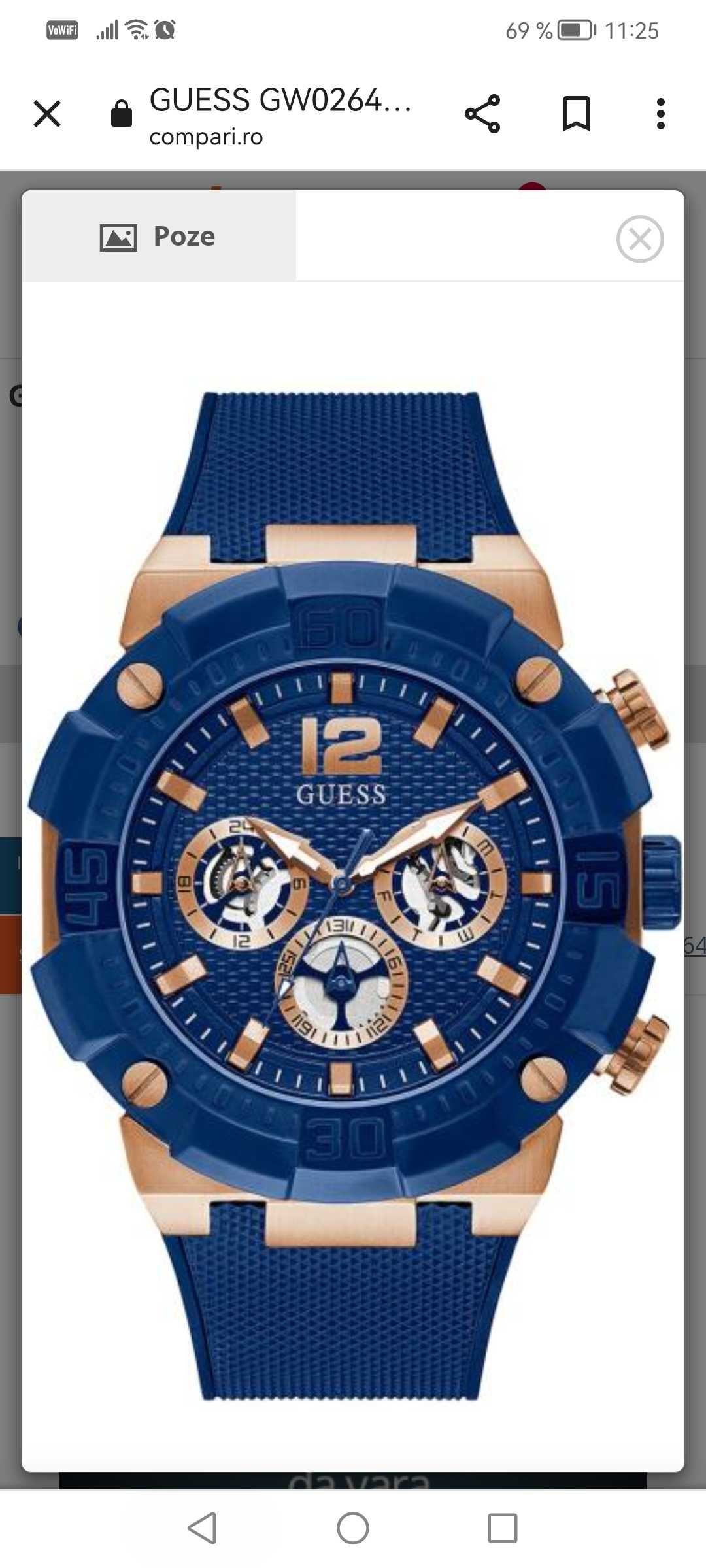 GUESS ROSE GOLD tone case blue silicon watch GW0264G4