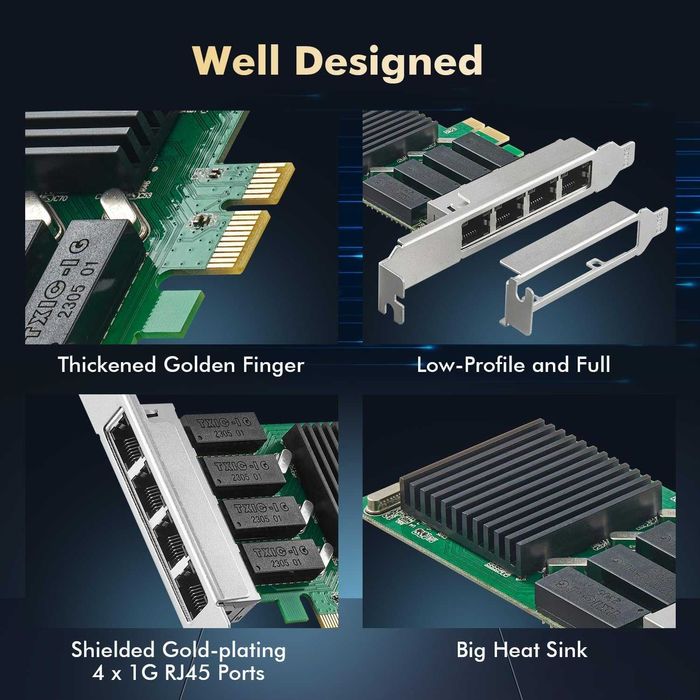 Placa rețea Gigabit PCIe Binardat 4 port,Realtek RT8111H LAN NIC Card