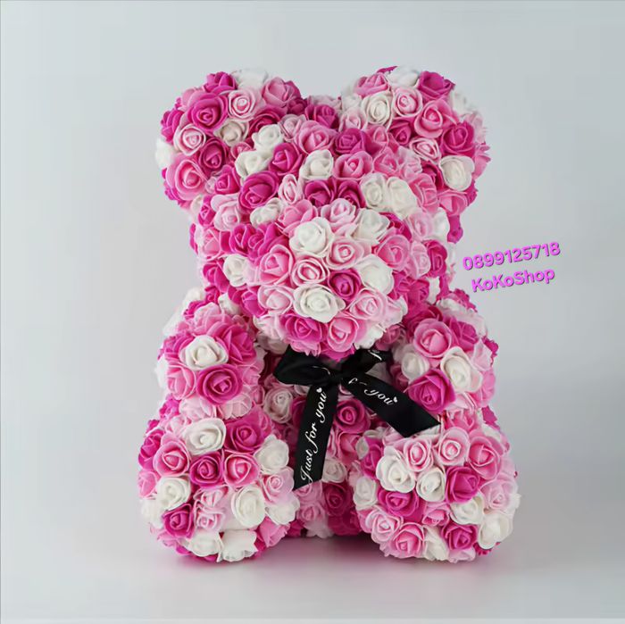 Мече от рози 40 см.-червено,розово,бяло синьо