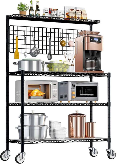 Wooruy Кухненски рафт, стойка за микровълнова фурна с 4 нива