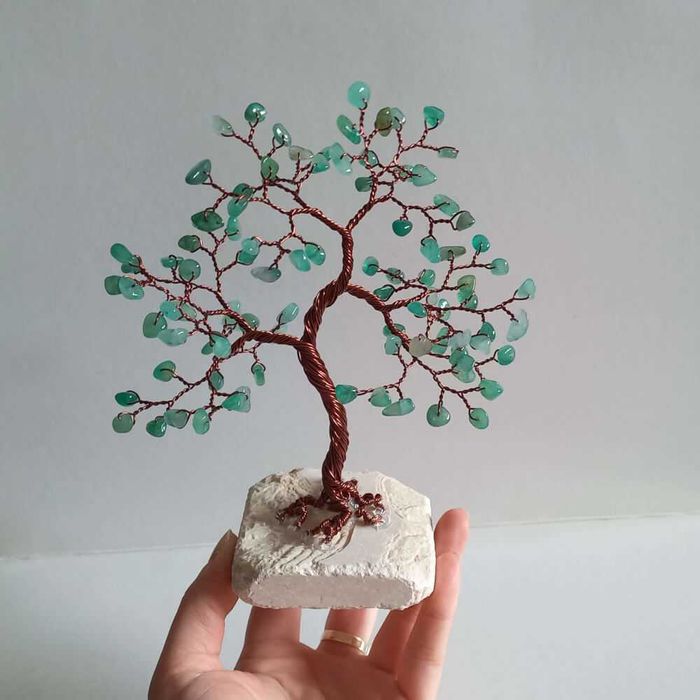 Copacel din sarma de cupru si cristale aventurin 16 cm