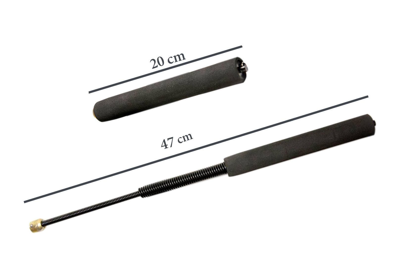 Set baston telescopic flexibil negru 47 cm+box argintiu 0.5 cm grosime