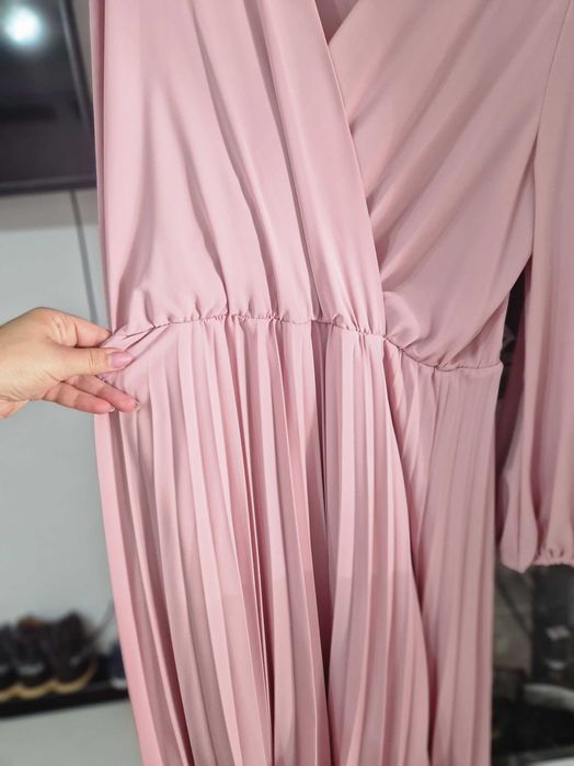 Rochie ocazie 44, roz pudra plisee