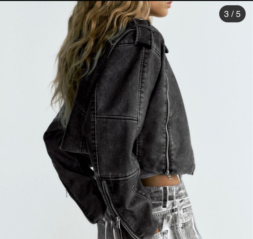 ZARA сиво кожено яке М размер