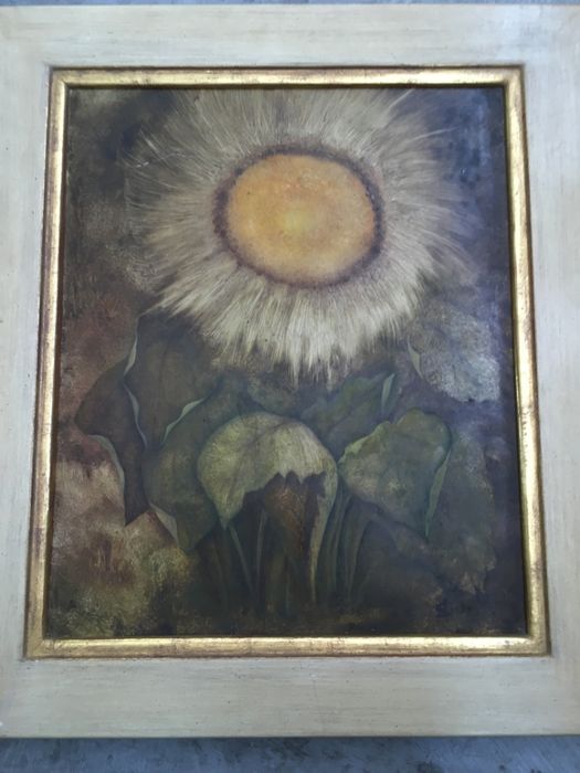 M. Spelthahn pictor german motiv botanic floara soarelui ulei aur 22K