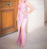 Rochie elegantă, roz, tafta elastică, realizată pe comandă