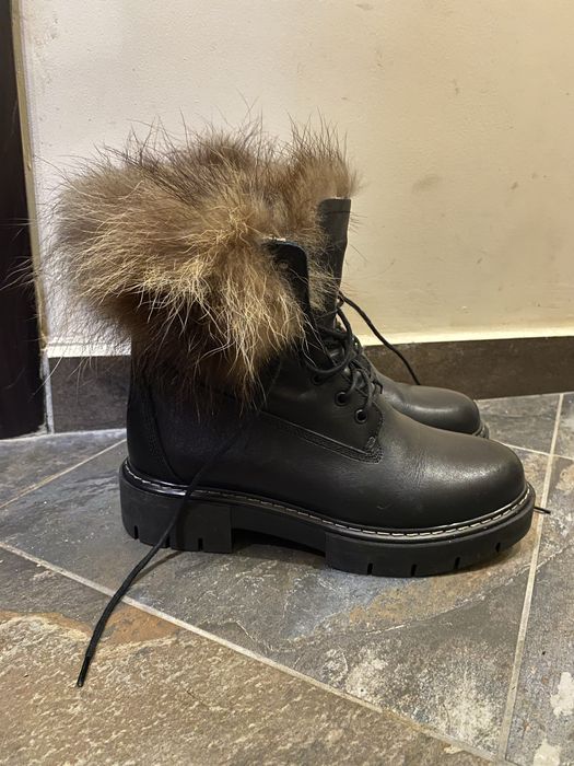 Боти от естествена кожа със пухче естествен косъм