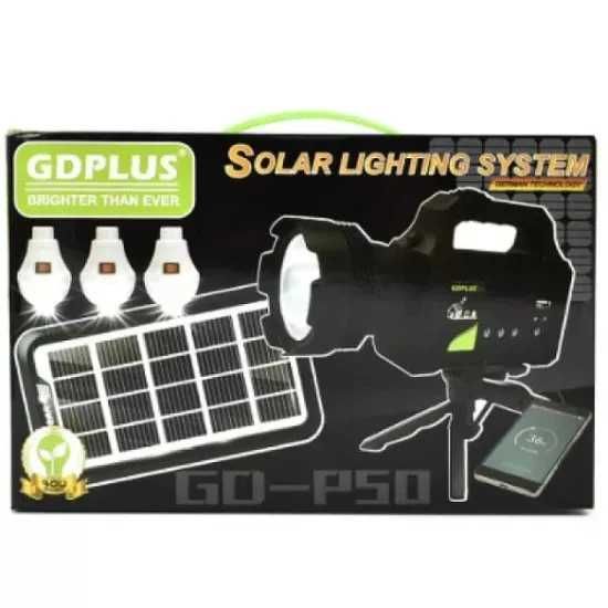 Lanterna led cu trepied, 3 becuri, incarcare panou solar si priza