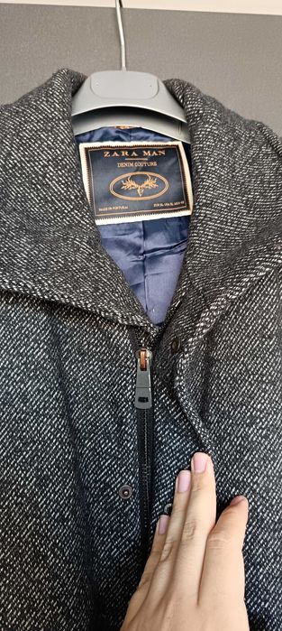 Мъжко вълнено палто Zara размер XL(умалено L)с цип в сив цвят