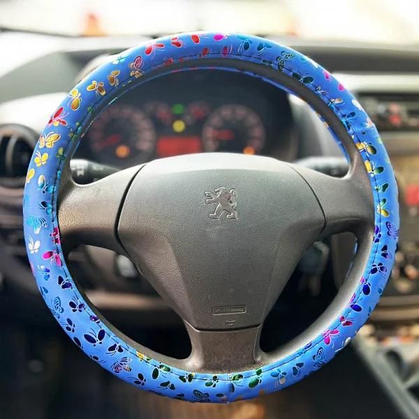 Дамски калъф за волан - еко кожа син DISCO BUTTERFLY