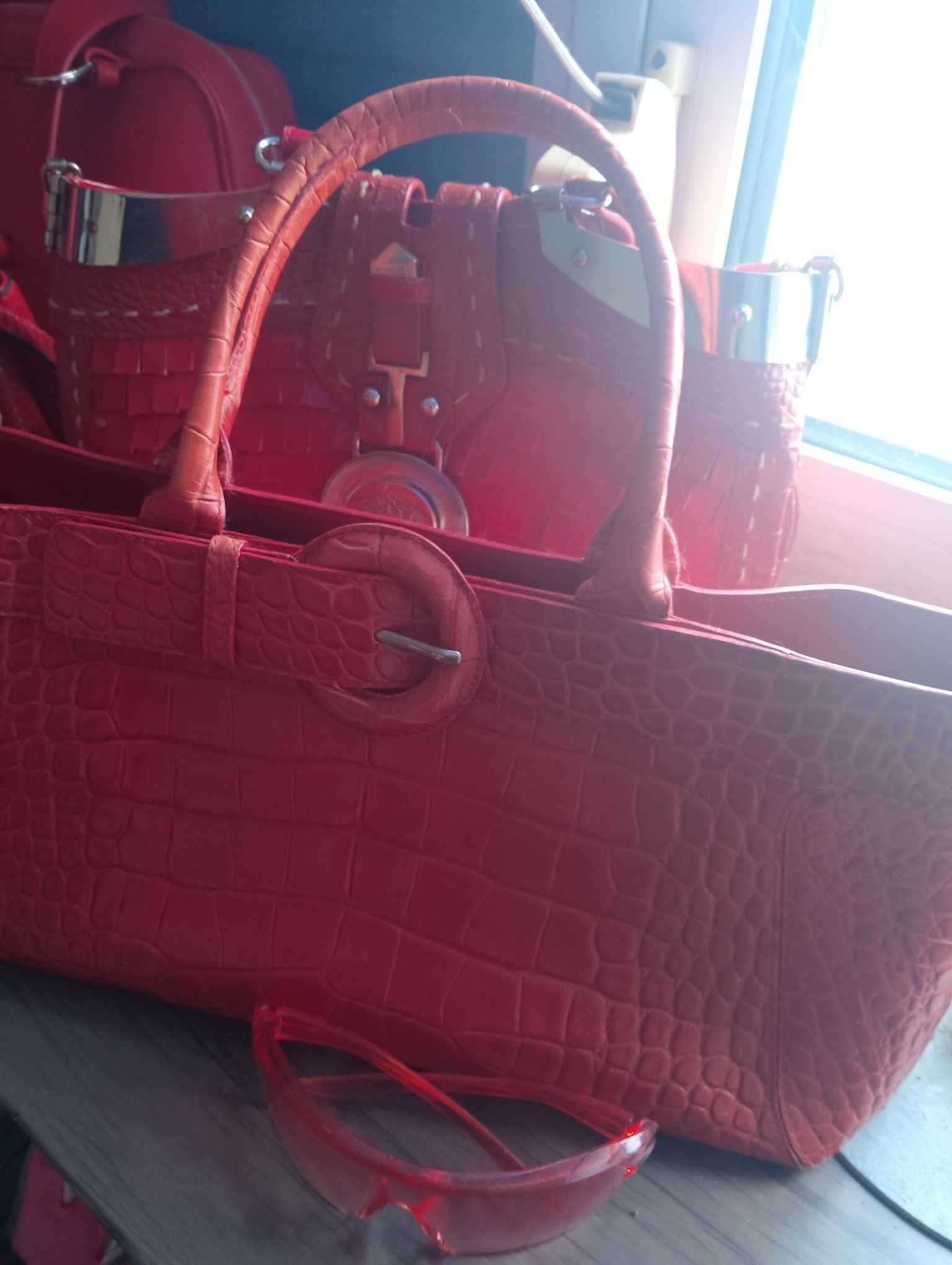 FURLA, червена чанта естествена кожа