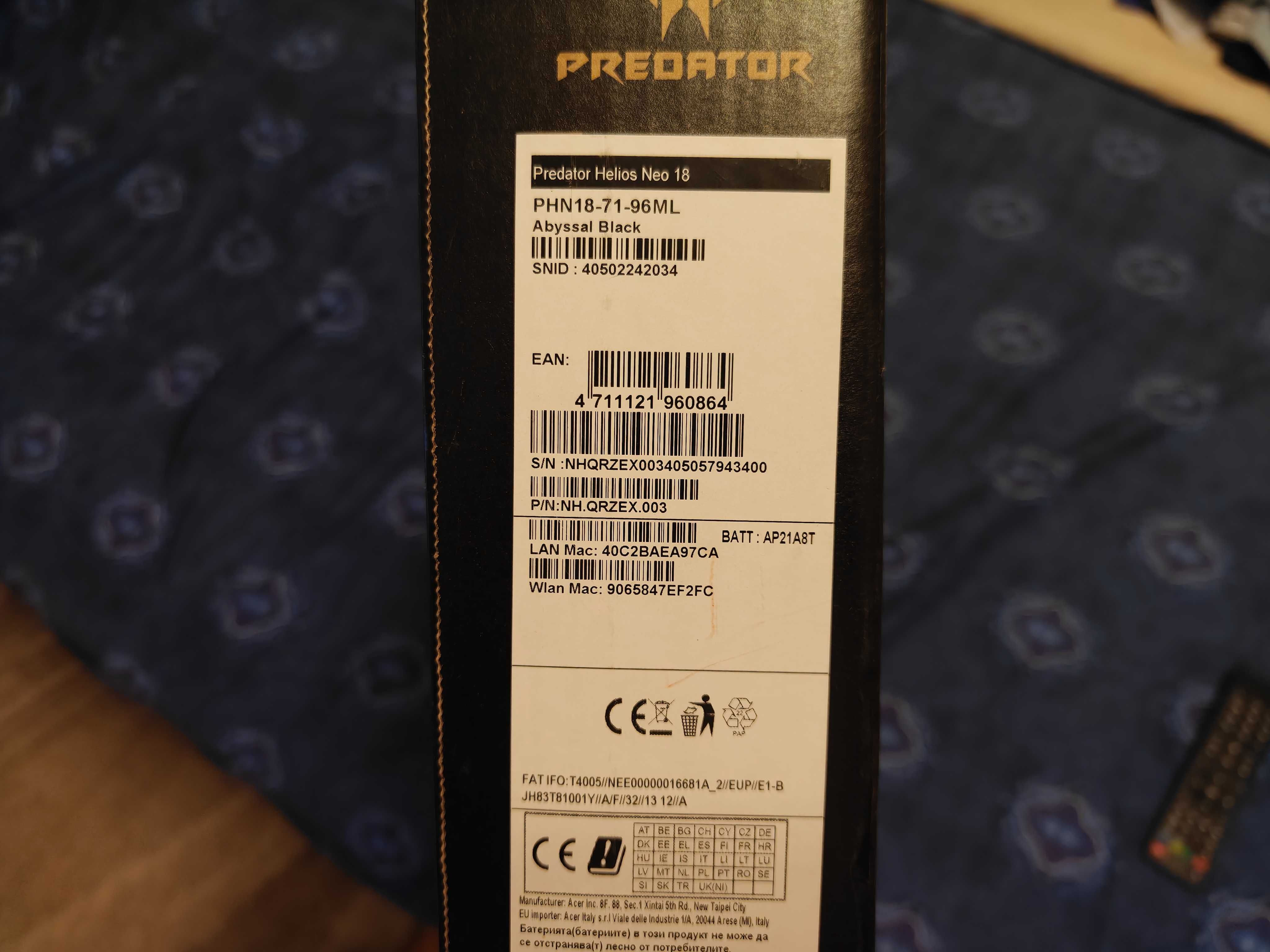 Продавам 18" Acer Predator Helios Neo 18 (PHN18-71)