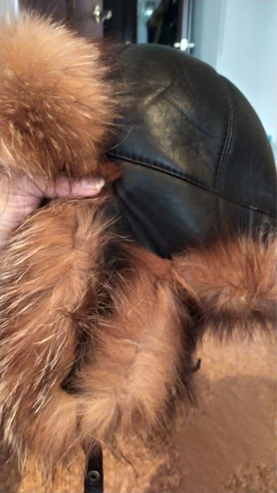 кожаная ушанка с натуральным мехом