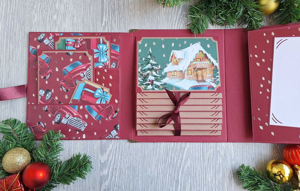 Коледен, скрапбук албум в бордо, ръчна изработка /52.25