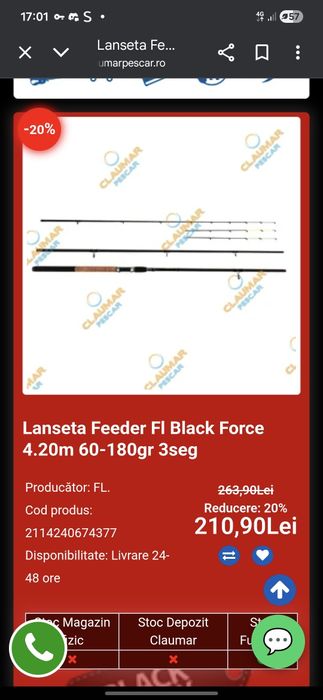 Vand lanseta Feeder FI  4.20m 60-180g