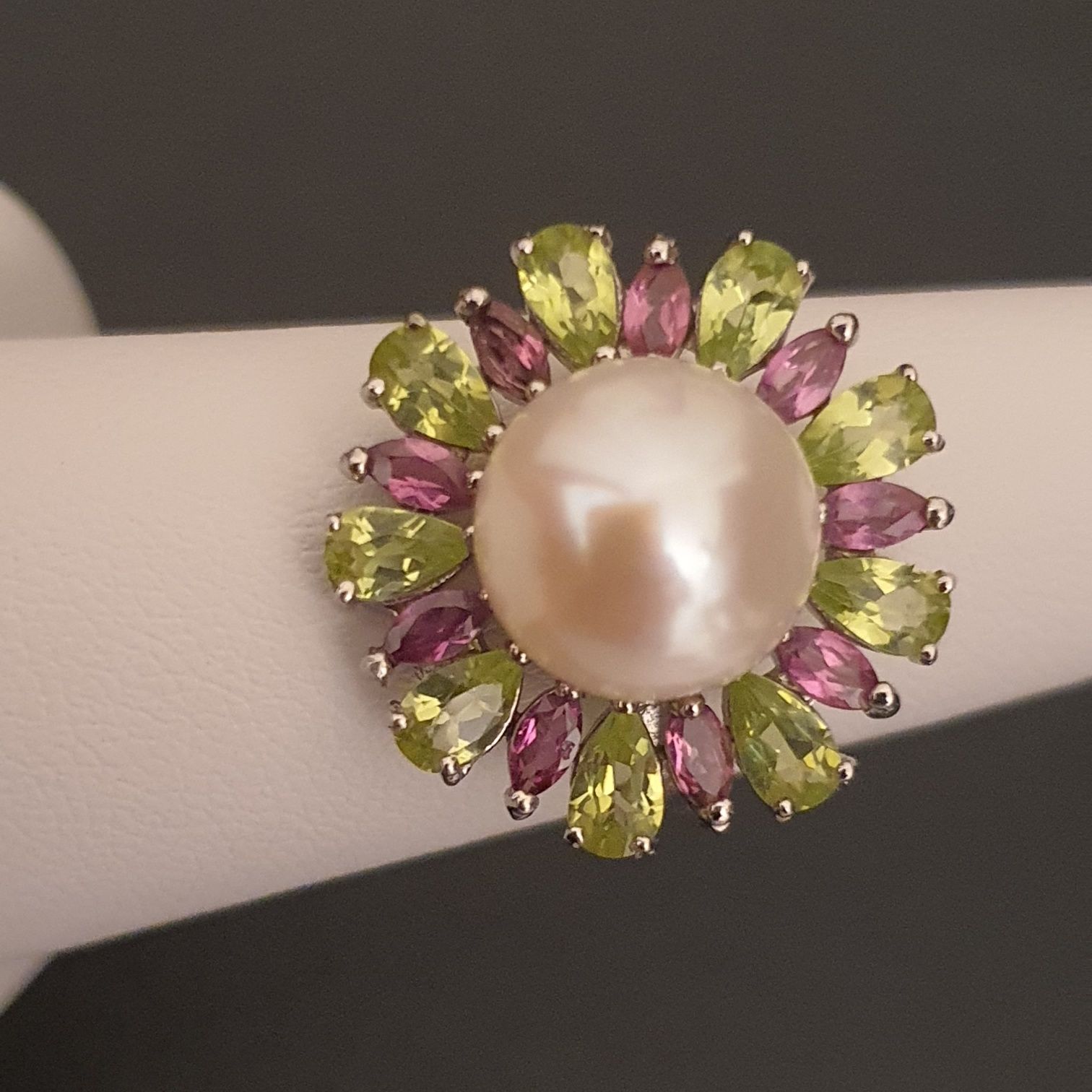 M57 inel argint 925 perla peridot rodolite