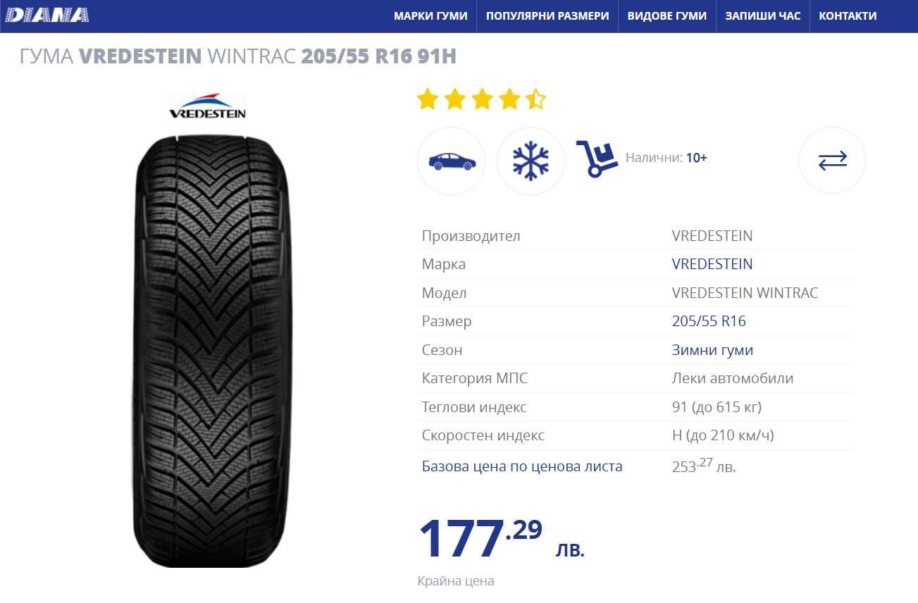 205 55 16 VREDESTEIN WINTRAC Зимни гуми 2 броя