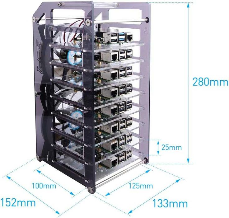 Carcasă GeeekPi Cluster Raspberry Pi Rack stivuibil 8 straturi LED RGB