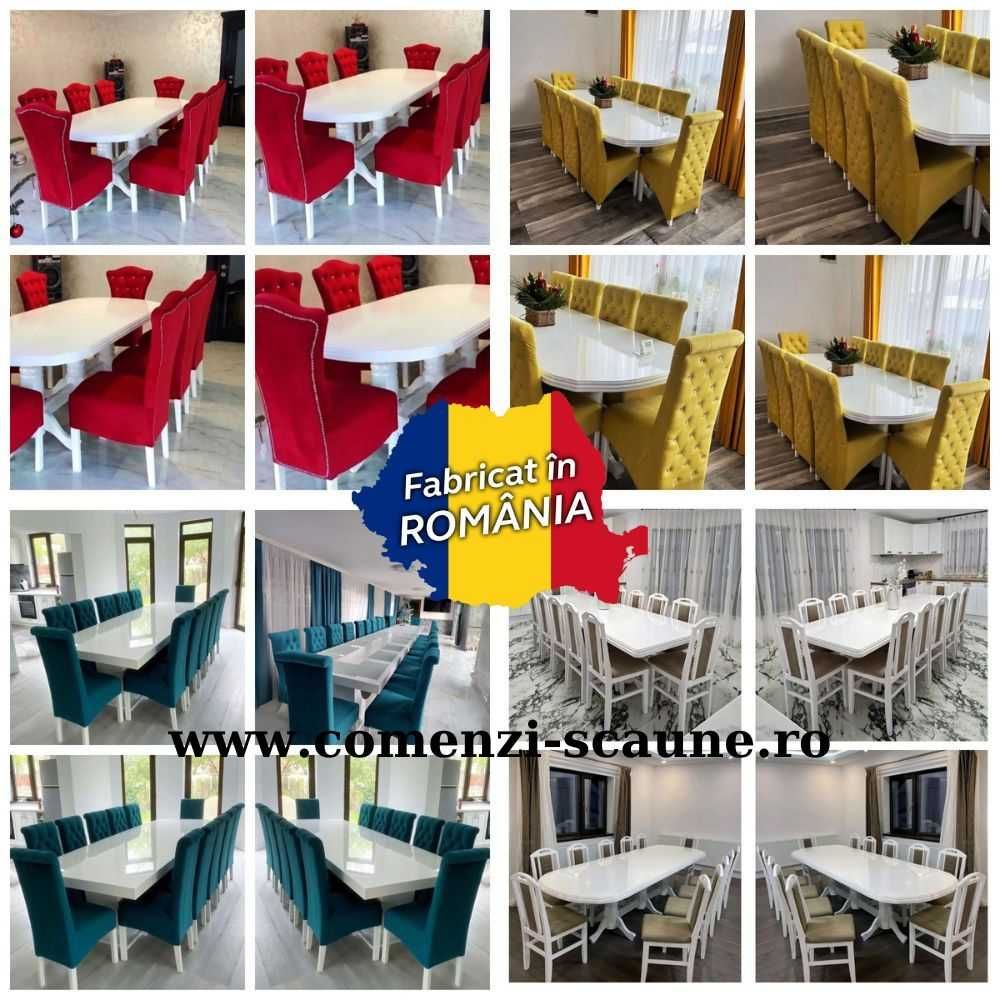 Masă mare cu 10 scaune din piele crem cu maro
