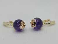 Cercei din aur galben 14k cu ametist natural handmadee