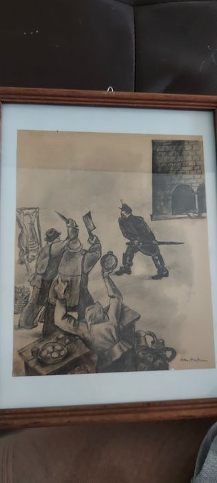 Tablou vechi,grafica, 3 lucrari deosebite,autor Dan Hatmanu.