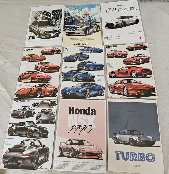 Постери / плакати дървени на Коли Bmw Honda Porche Alfa Romeo Subaru