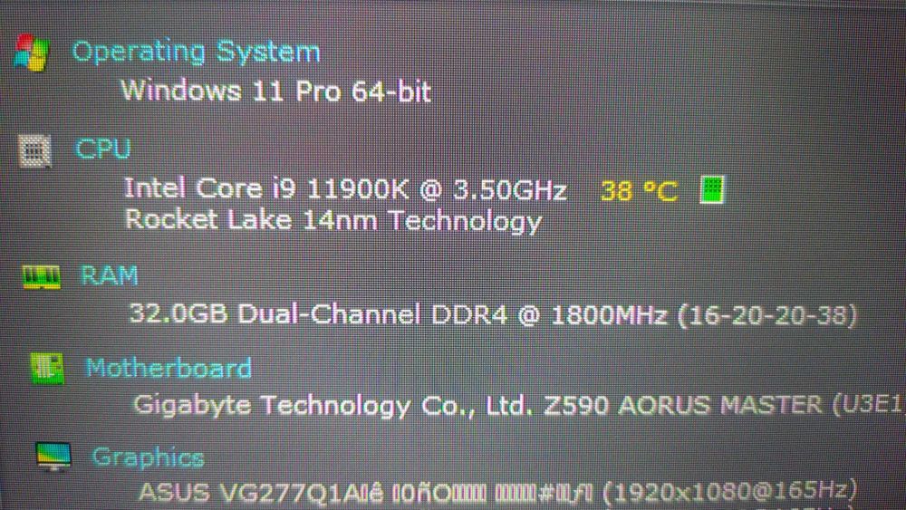 i9 11900K + Gigabyte Aorus Master Z590 + 32 GB Corsair Vengeance 3600