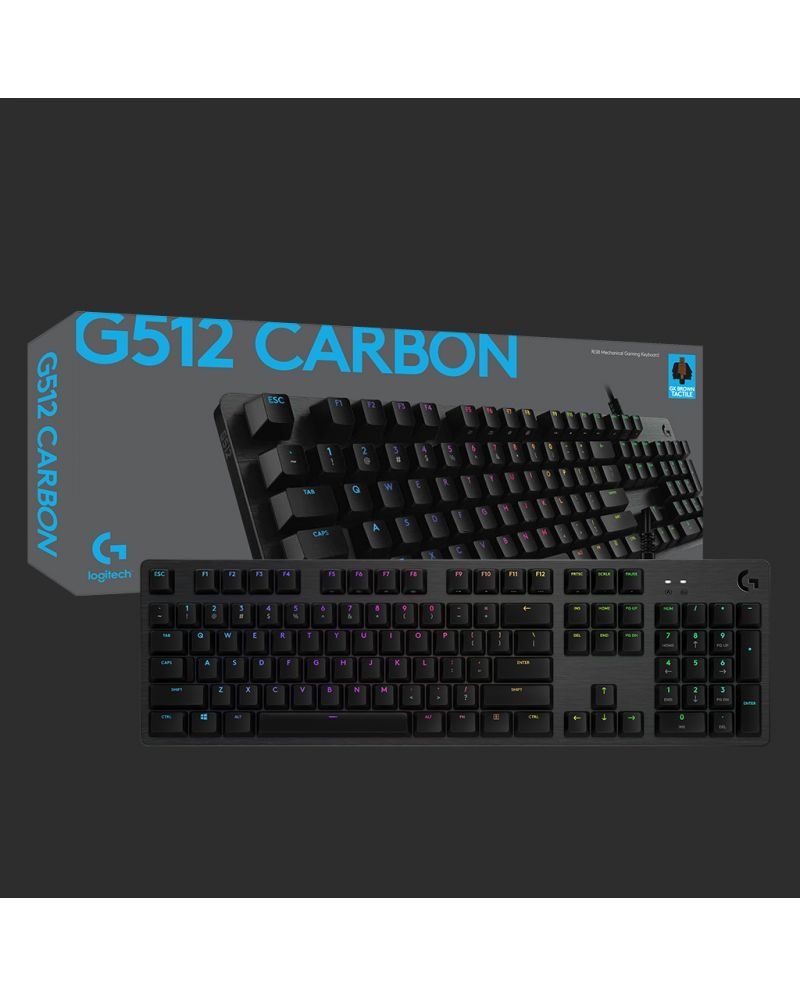 Механична клавиатура Logitech - G512 Carbon, GX Brown Tacticle, RGB, ч