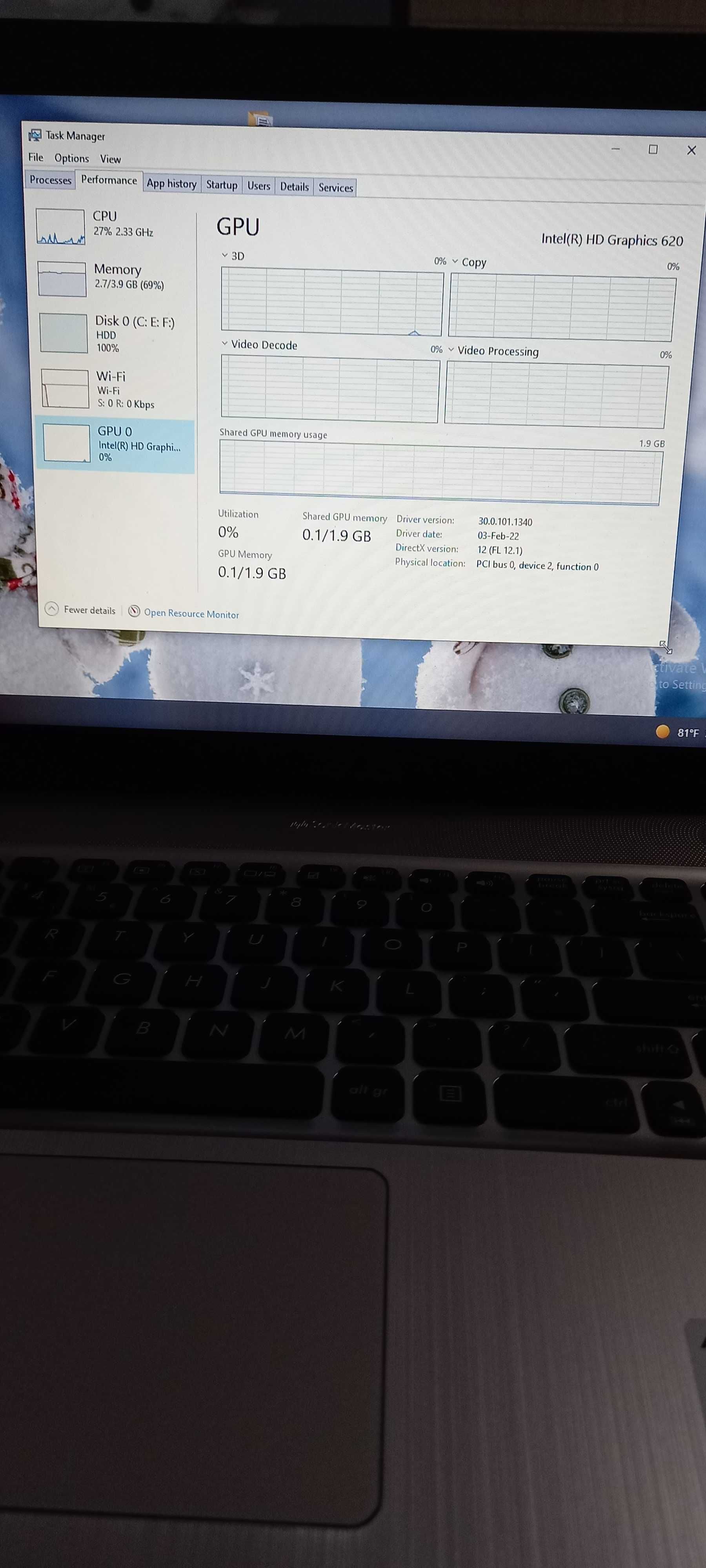 Laptop ASUS, procesor Intel® Core™ i3-7100U 2.40 GHz, 15.6", 4GB, 1TB